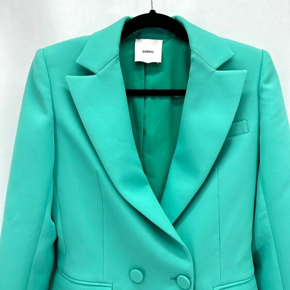 Aknvas Arken Double Breast Blazer Button Size XS Teal Glam Modern Capsule NWOT - Picture 3 of 10